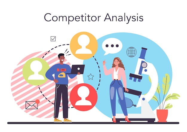 Start-up running concept concurrent zoeken en analyse marktonderzoek en business strategie ontwikkeling grafiek en graphdate diagram geïsoleerde vectorillustratie in cartoon-stijl