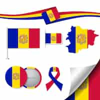 Gratis vector stationery elementen collectie met de vlag van andorra design