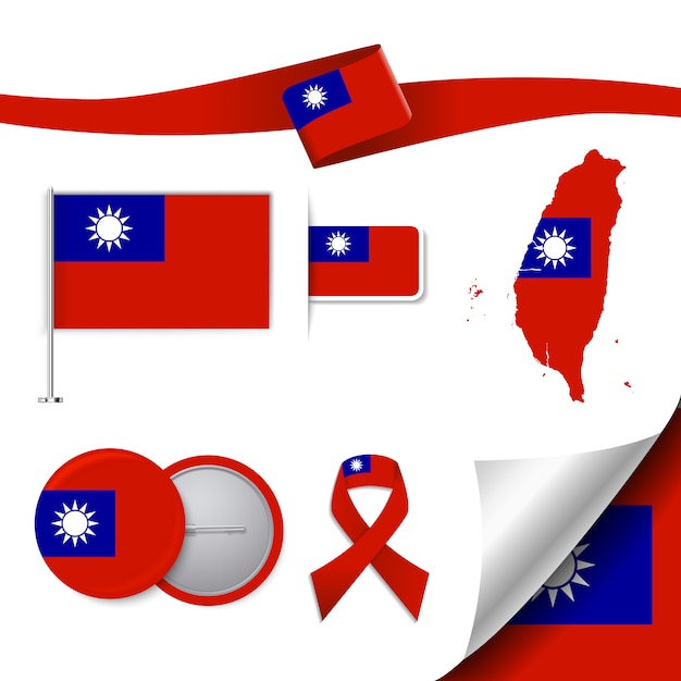 Gratis vector stationery elementen collectie met de vlag van taiwan ontwerp