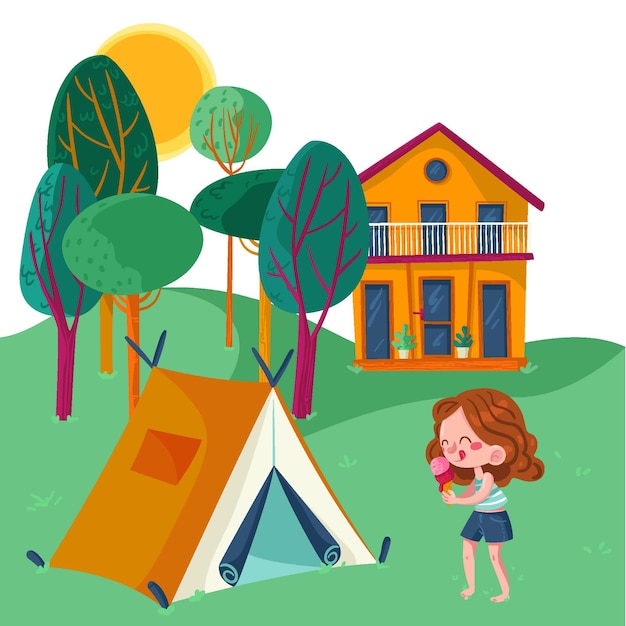 Gratis vector staycation in de achtertuin