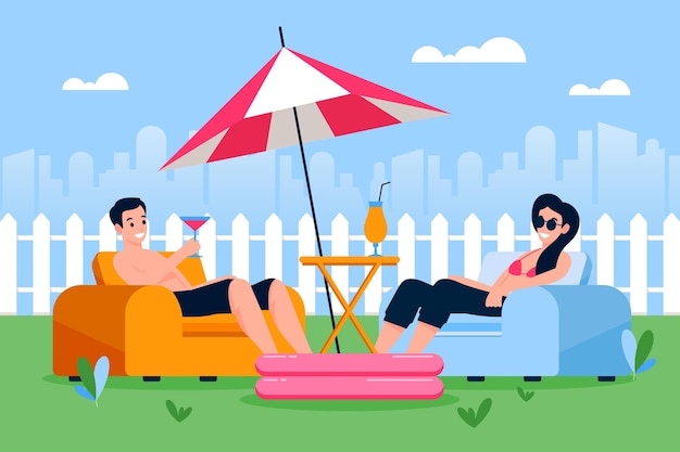 Gratis vector staycation in het concept van de achtertuin