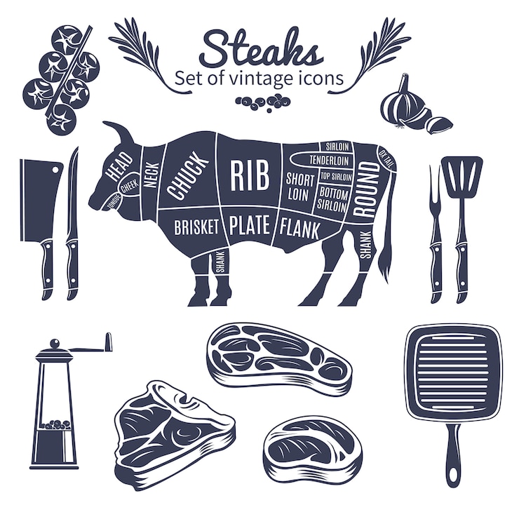 Gratis Vector steaks vintage stijlenset