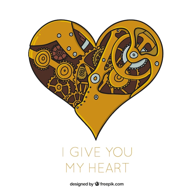 Gratis vector steampunk mechanische achtergrond van het hart