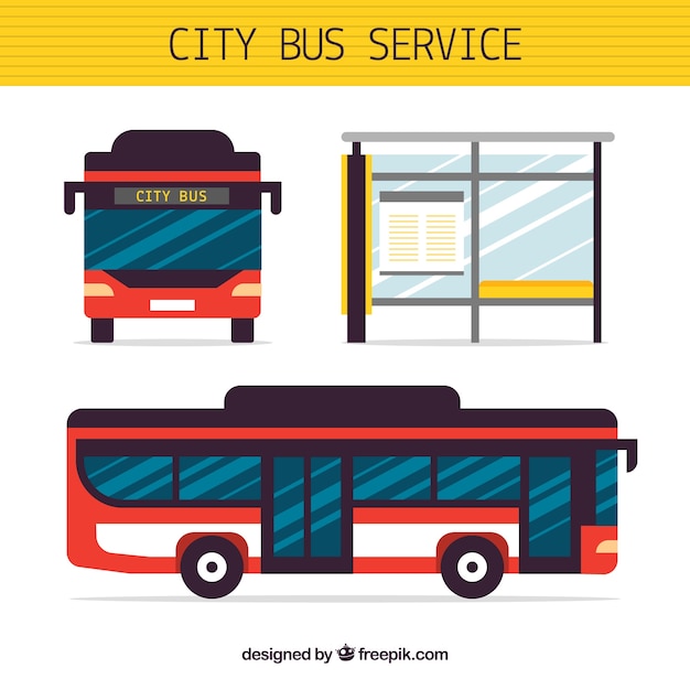 Gratis vector stedelijke bus- en bushalte met plat ontwerp