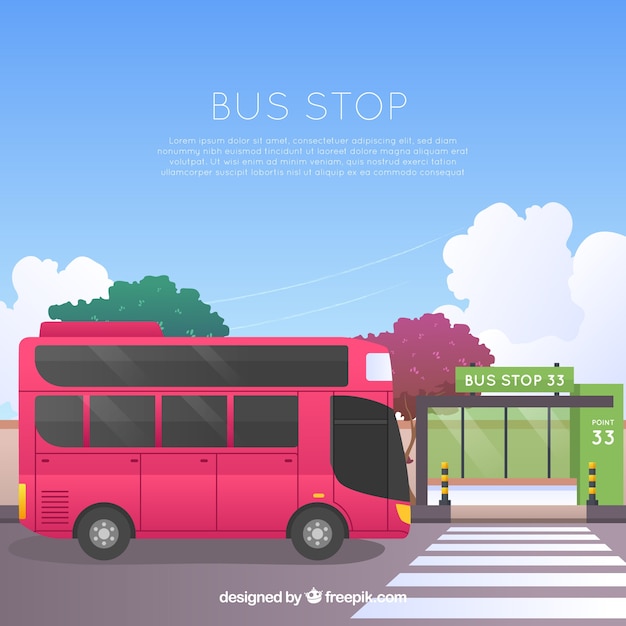 Gratis vector stedelijke bus- en bushalte met plat ontwerp