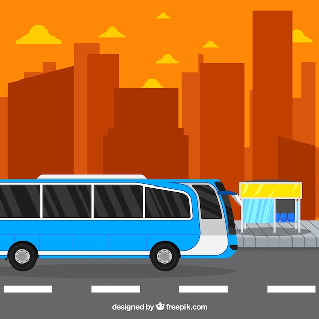 Gratis vector stedelijke bus- en bushalte met plat ontwerp