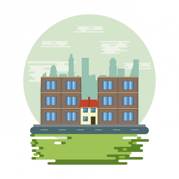 Gratis vector stedelijke gebouwen met stadslandschap