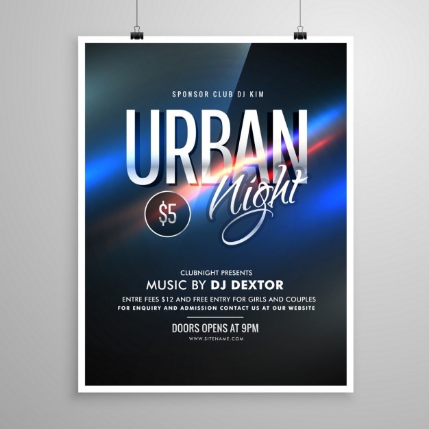 Gratis vector stedelijke nacht flyer muziek template poster