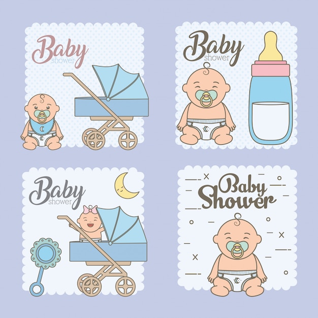 Stel baby shower-kaarten in met schattige kleine baby&#39;s