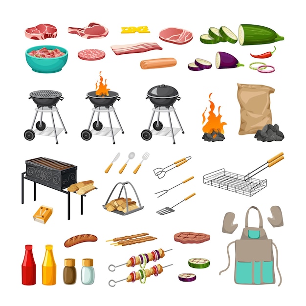 Gratis vector stel de barbecuegrill in.