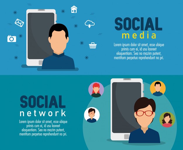Stel de man met smartphonetechnologie in op sociale media