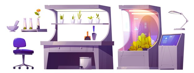 Stel laboratorium in met pictogrammen voor het kweken van planten