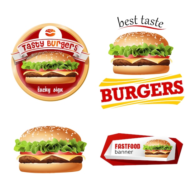 Stel mooie realistische pictogrammen van fastfood