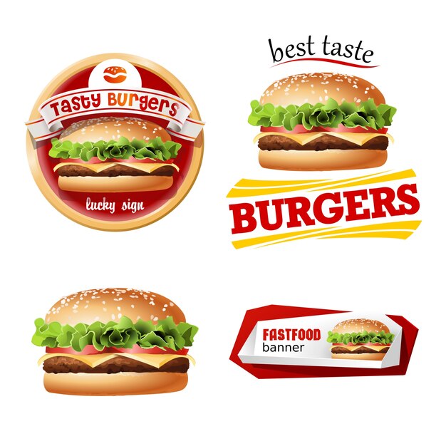 Stel mooie realistische pictogrammen van fastfood