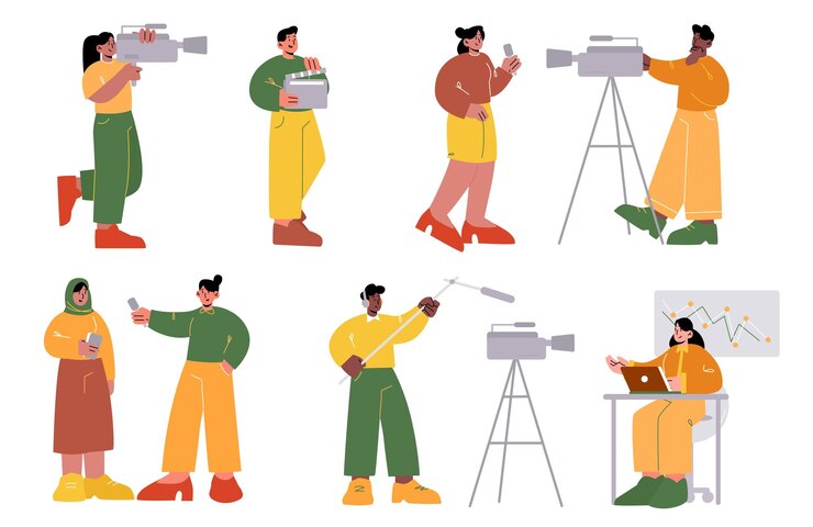 Gratis Vector stel professionele tv-medewerkers massamedia-industrie in