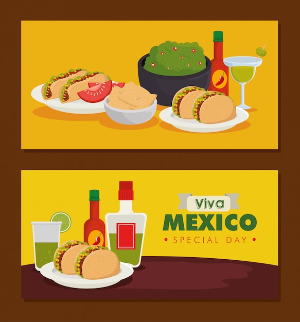 Stel traditioneel Mexicaans eten in op de banner van de vieringsgebeurtenis