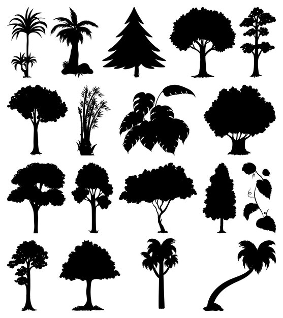 Stel van silhouetten van planten en bomen