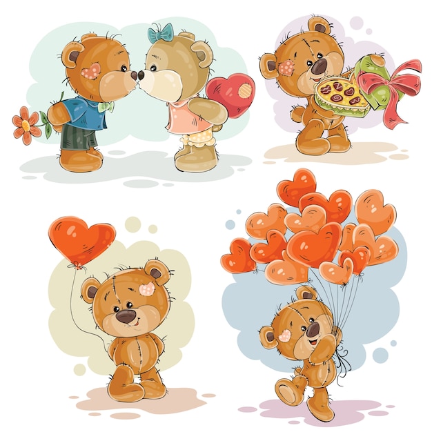 Stel vector clip art illustraties van enamored teddyberen