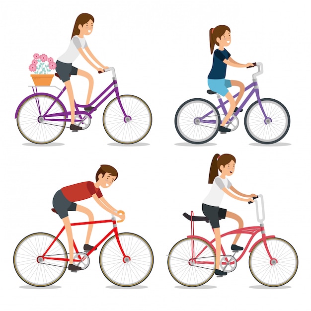 Stel vrouwen en man op een fiets