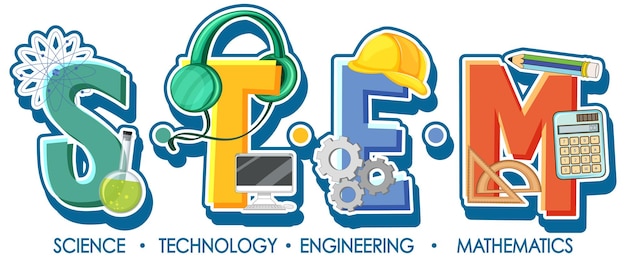 STEM-logo met onderwijs- en leerpictogramelementen