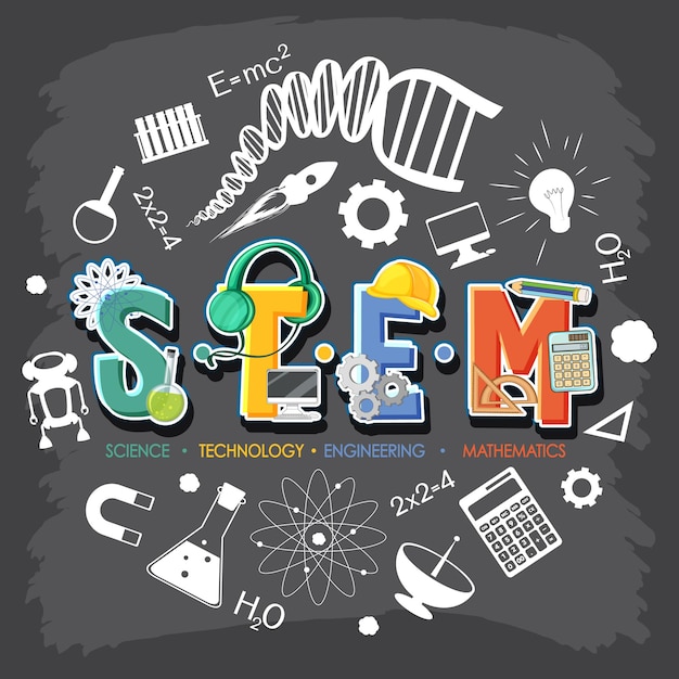 STEM-logobanner met leerpictogramelementen