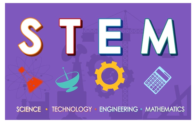STEM onderwijs logo banner met paarse achtergrond