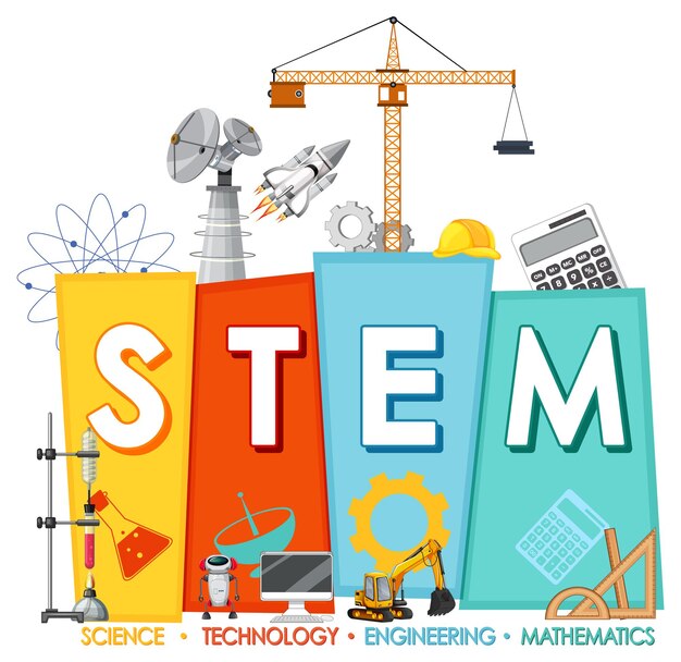 STEM-onderwijslogo met pictogramornamentelementen