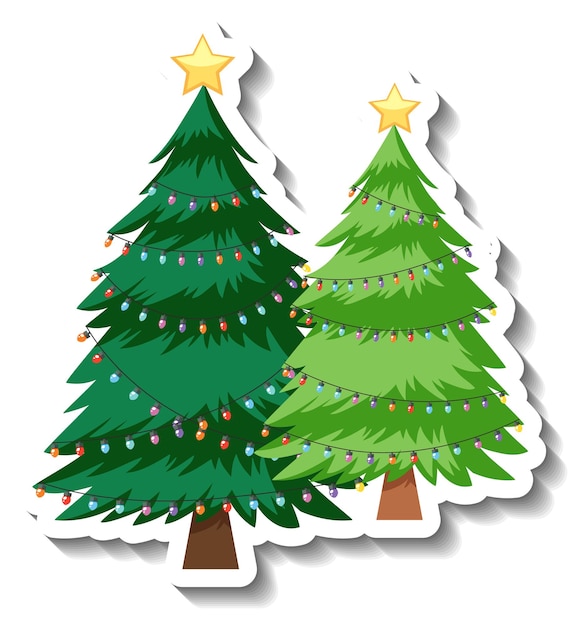 Gratis vector sticker kerstboom versierd