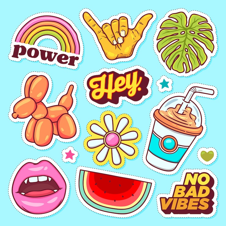 Gratis Vector sticker pictogrammen hand getrokken doodle