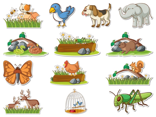 Gratis vector sticker set cartoon wilde dieren