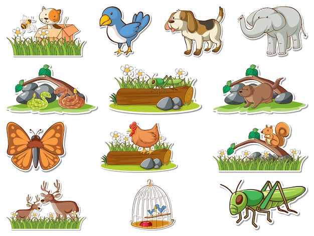 Sticker set cartoon wilde dieren