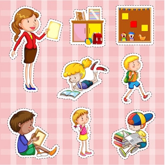 Sticker set met studenten en leraar