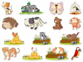 Gratis vector sticker set wilde dieren cartoon