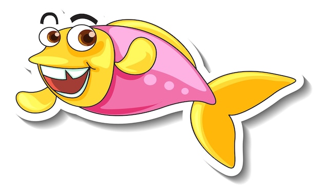 Sticker zeedieren cartoon met schattige vis