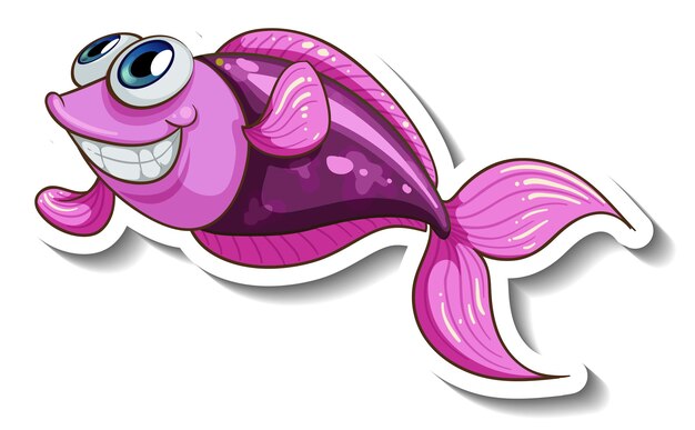 Sticker zeedieren cartoon met schattige vis