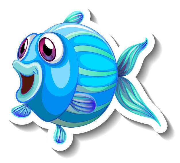 Sticker zeedieren cartoon met schattige vis