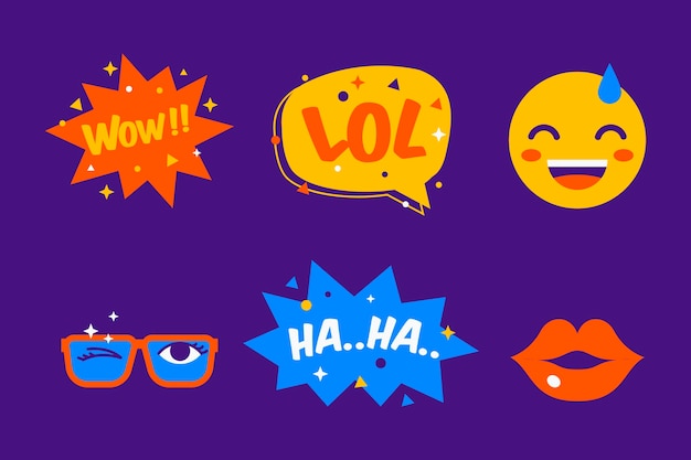 Gratis vector stickercollectie met emoji en chatbellen