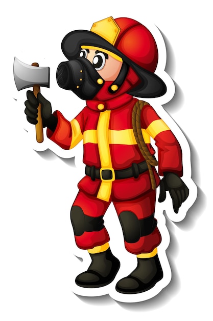 Gratis vector stickerontwerp met een stripfiguur van een brandweerman
