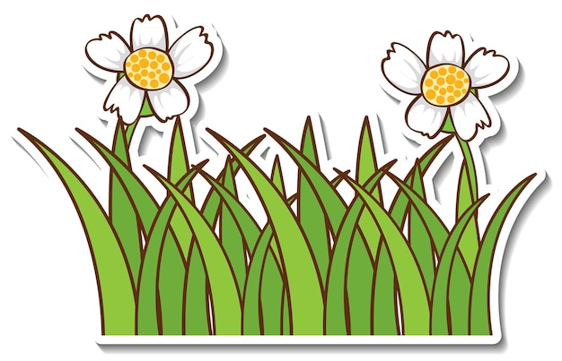 Gratis vector stickerontwerp met geïsoleerde grasbloem