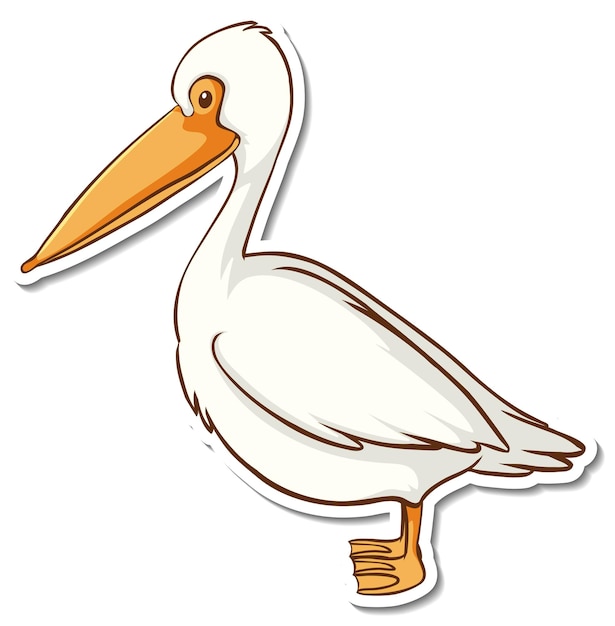 Gratis vector stickerontwerp met geïsoleerde pelikaanvogel