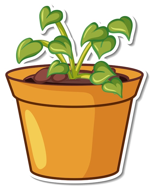 Gratis vector stickerontwerp met plant in een geïsoleerde pot