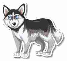 Gratis vector stickerontwerp met siberische husky hond geïsoleerd