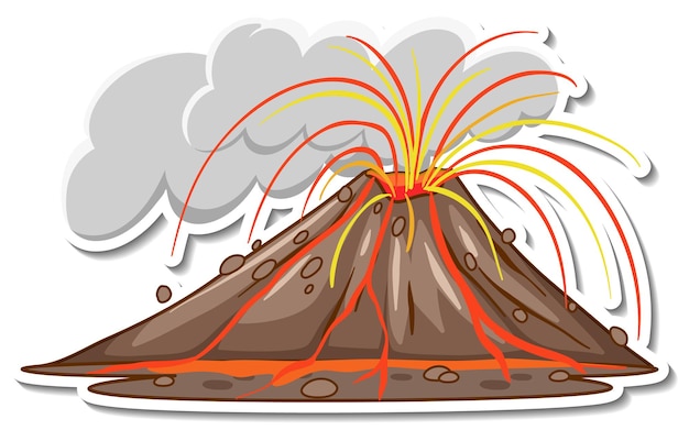 Stickerontwerp met vulkaanuitbarsting met geïsoleerde lava