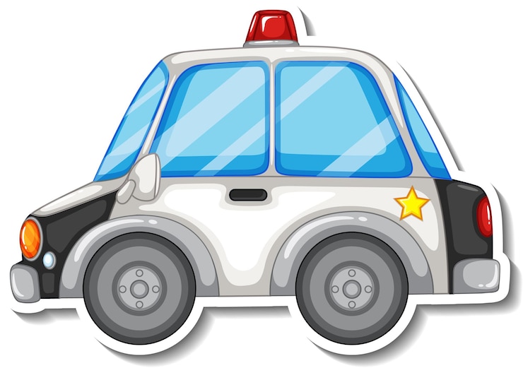 Gratis Vector stickerontwerp met zijaanzicht van geïsoleerde politieauto