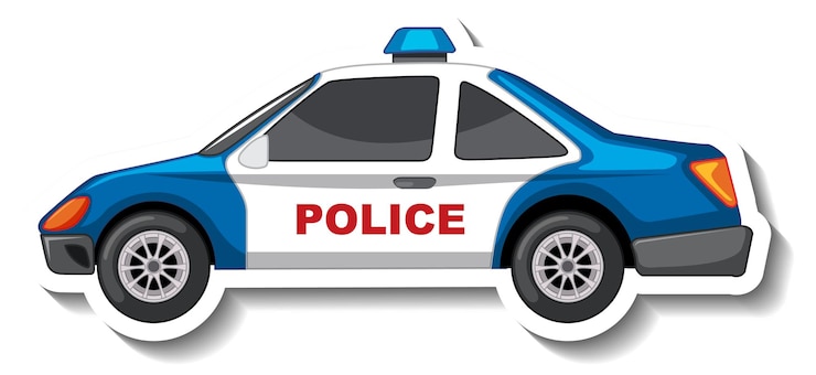 Gratis Vector stickerontwerp met zijaanzicht van geïsoleerde politieauto