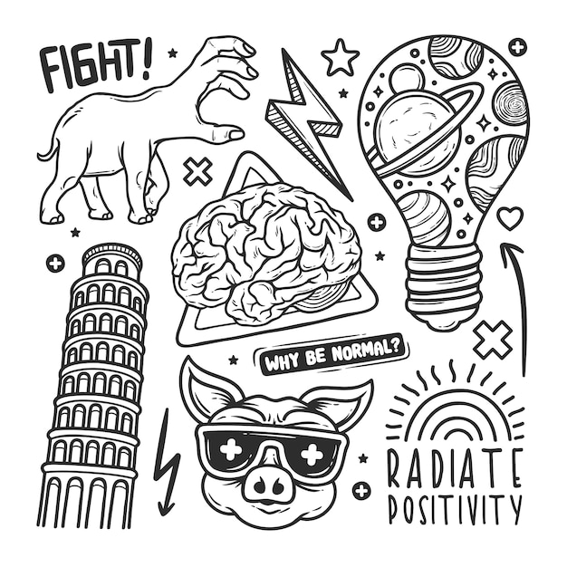 Gratis vector stickers hand getrokken doodle