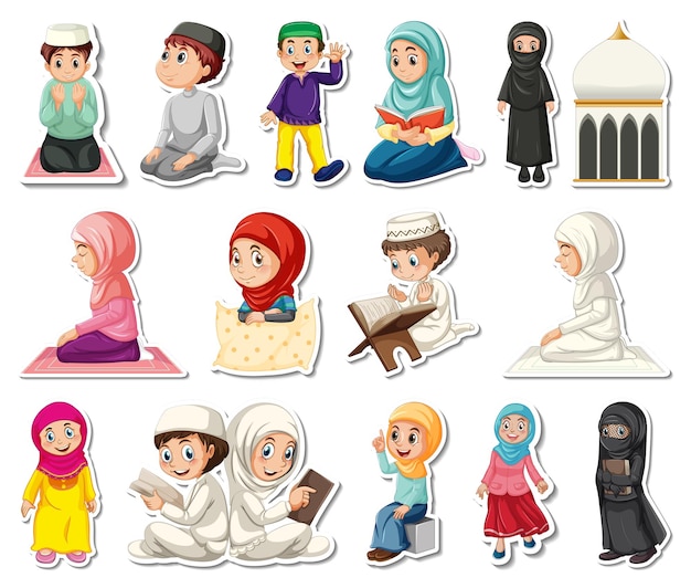 Stickerset met islamitische religieuze symbolen en stripfiguren