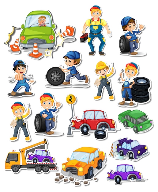 Gratis vector stickerset met karakters en objecten voor beroepen