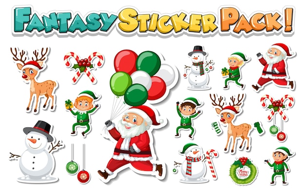 Gratis vector stickerset met kerstman en kerstvoorwerpen