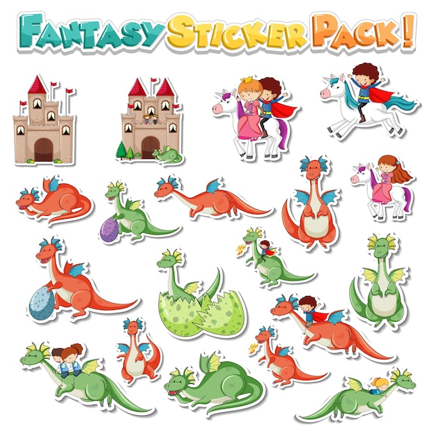 Stickerset met verschillende fantasie stripfiguren